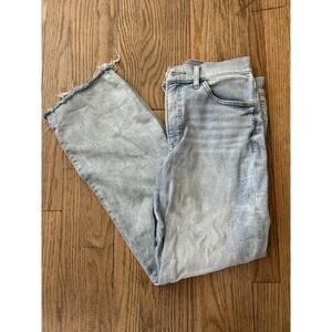 Express Women's Straight Ankle High Rise Hyper Stretch Blue Jeans Sz 4 Distress